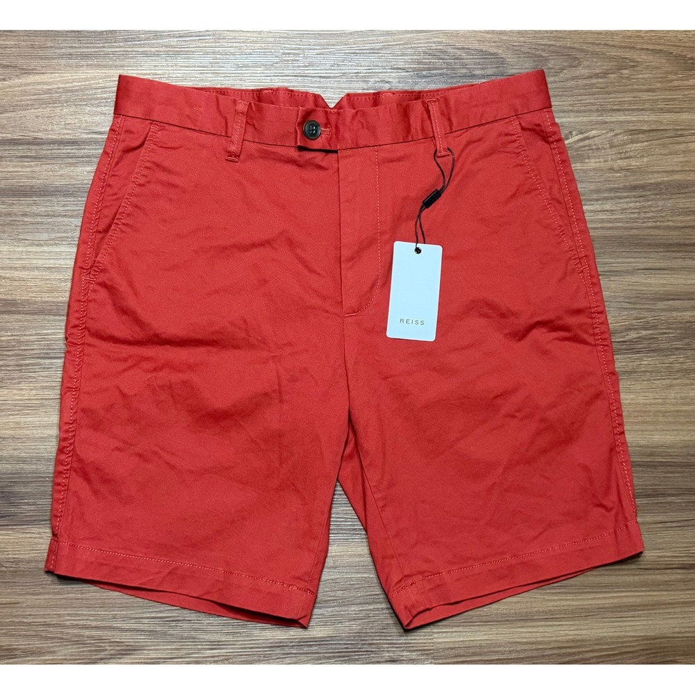Reiss Wicket Casual Chino 8" Shorts Mens Rust Red Cotton Stretch Sz 30